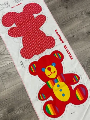 1/2 YD Poly/Cotton Stuffed Toy Panel Vintage - Red and Rainbow Teddy Bear