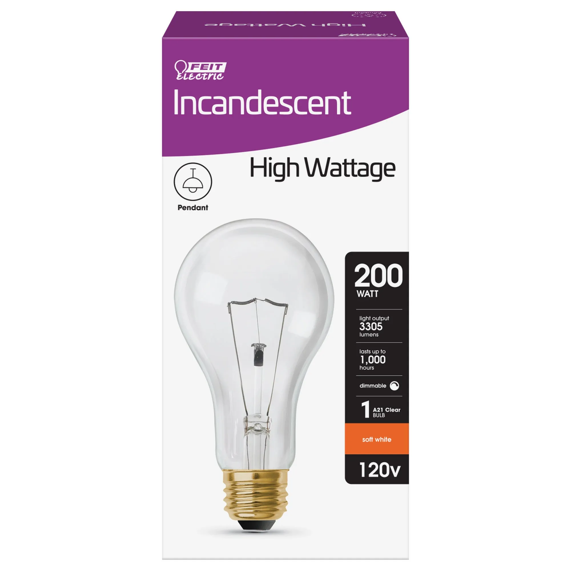 200 Watt Soft White Clear A21 Dimmable Incandescent Light Bulb