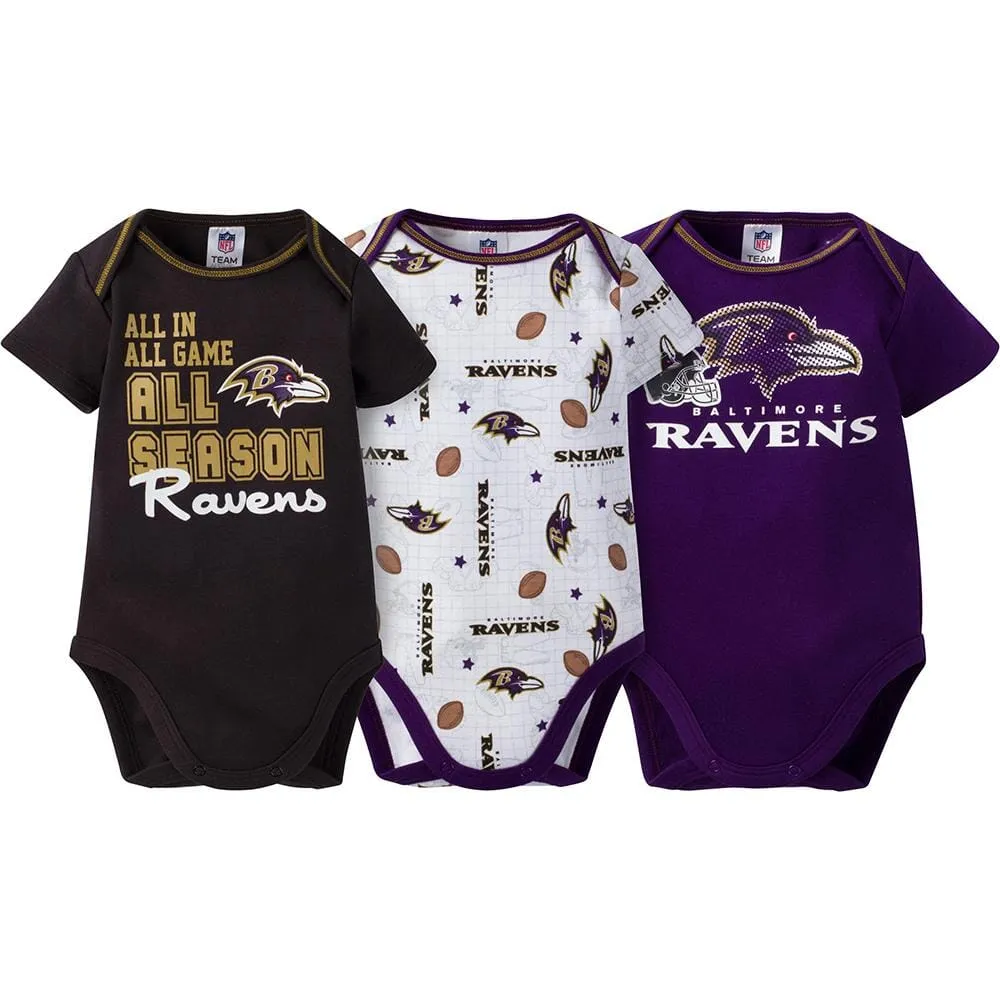 3 Pack Ravens Short Sleeve Bodysuits