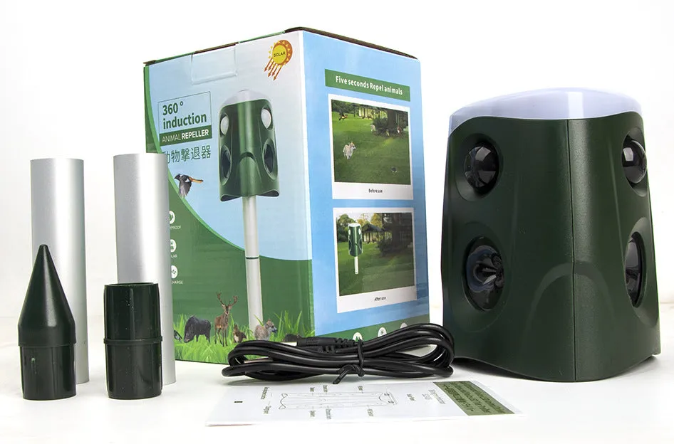 360°Ultrasonic Animal Repeller Cat Repellent Outdoor, Dog Repellent, Motion Sensor & Flashing Light, Repel Dogs, Deer, Fox, Raccoon, Skunk, Rabbit, Squirrels, Coyote Deterrent