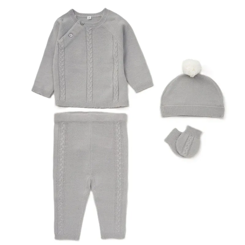 4pc Knitted Gift Box Set  - Grey  (PK6) (NB-6m) D07064