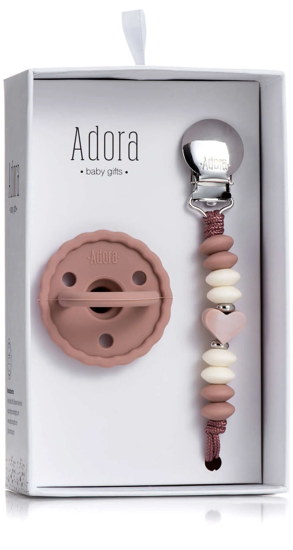 Adora Scalloped Heart Pacifier Clip Set