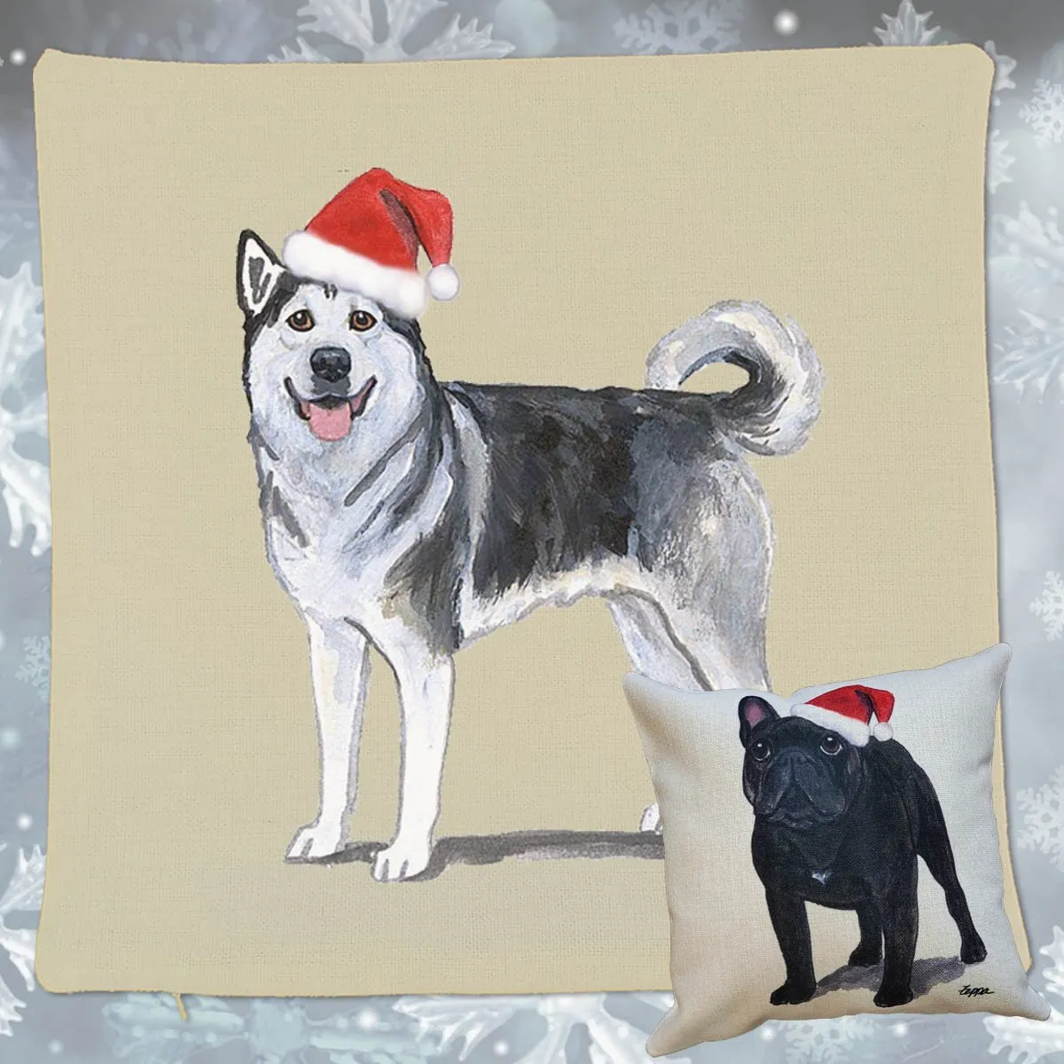 Alaskan Malamute Santa Pillow Cover