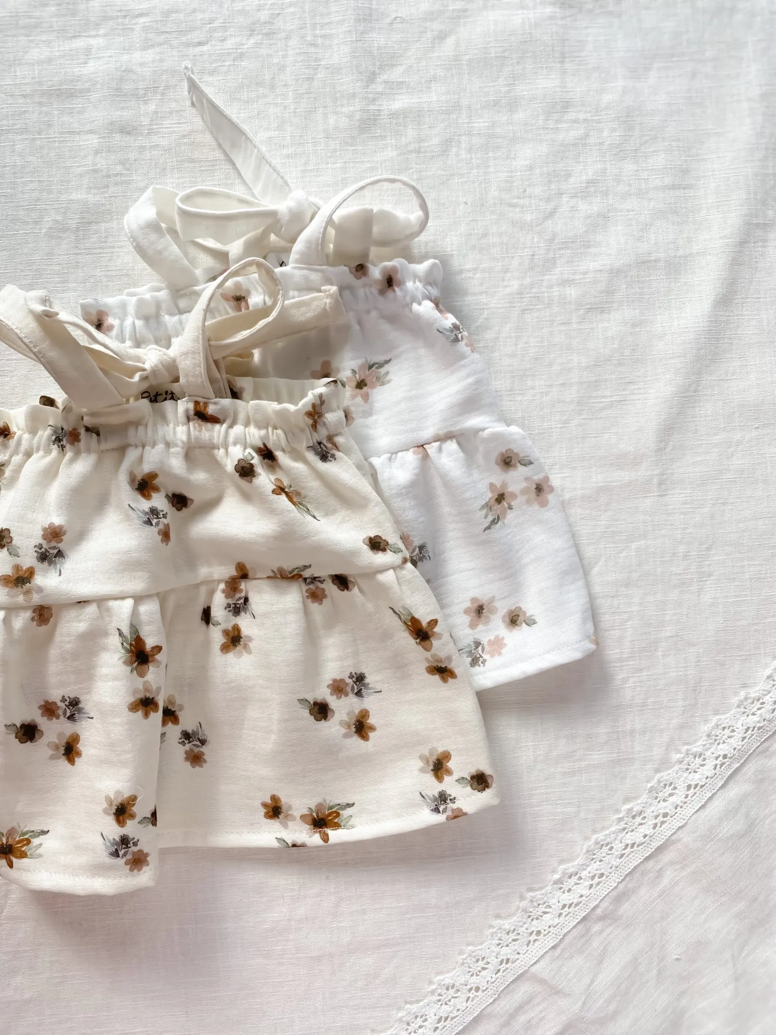 Baby dress / floral muslin - cream