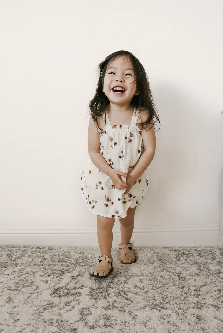 Baby dress / floral muslin - cream