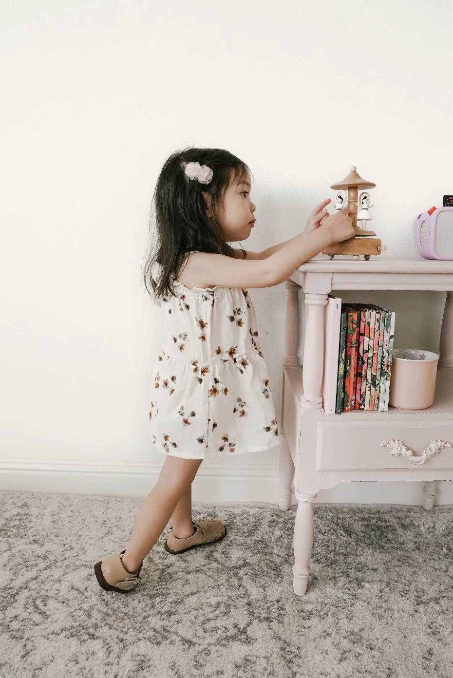 Baby dress / floral muslin - cream