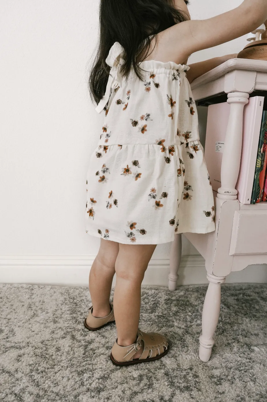 Baby dress / floral muslin - cream