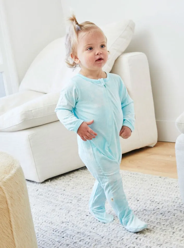 Baby Marble Tie Dye Rib Seamless Footie Romper - Marble Aqua