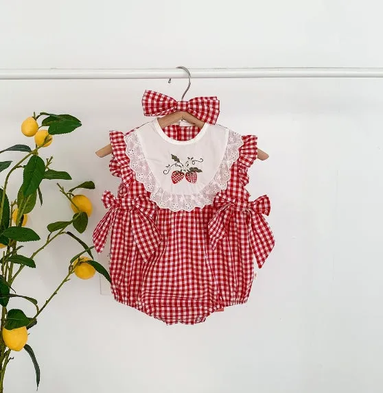 Adorable Baby Strawberry Romper with Ruffles and Bows