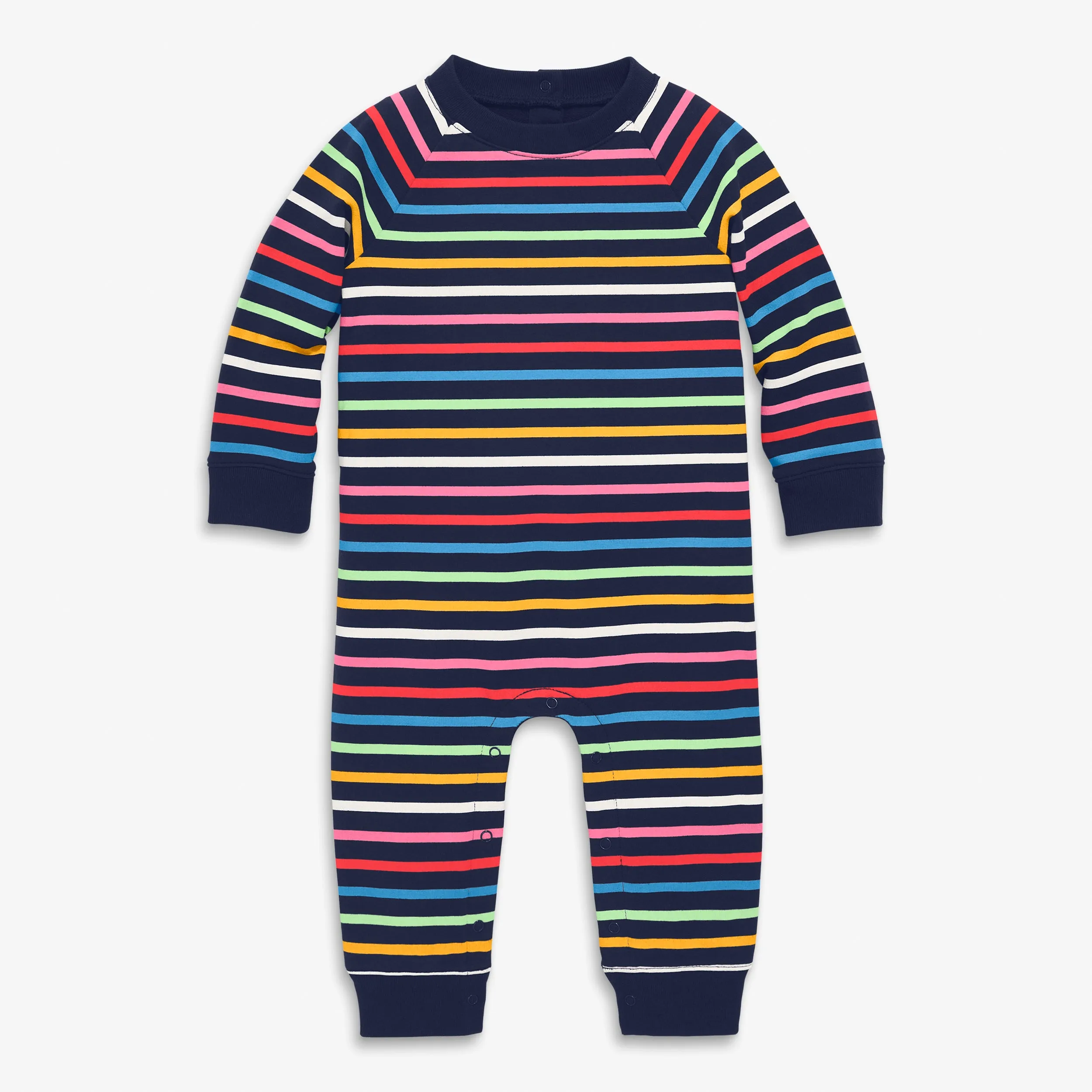 Baby sweatshirt romper in rainbow stripe