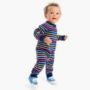 Baby sweatshirt romper in rainbow stripe