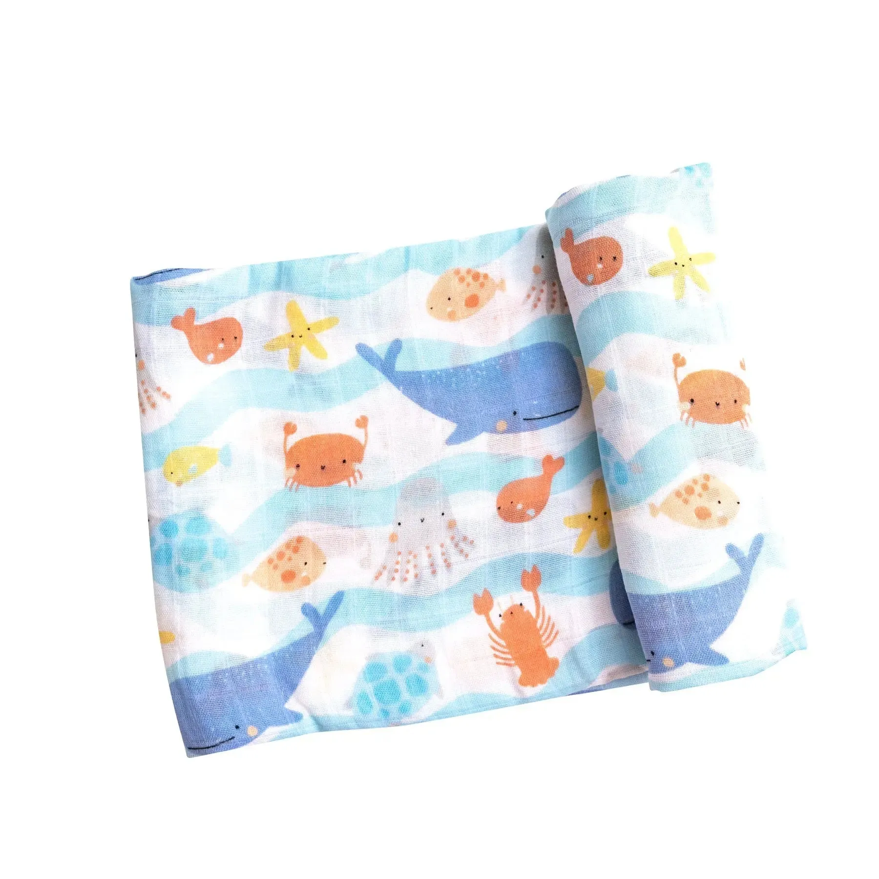 Bamboo Muslin Swaddle Blanket - Wavey Sea Creatures | Angel Dear