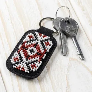 Bead embroidery kit on artificial leather Key ring  FLBB-095