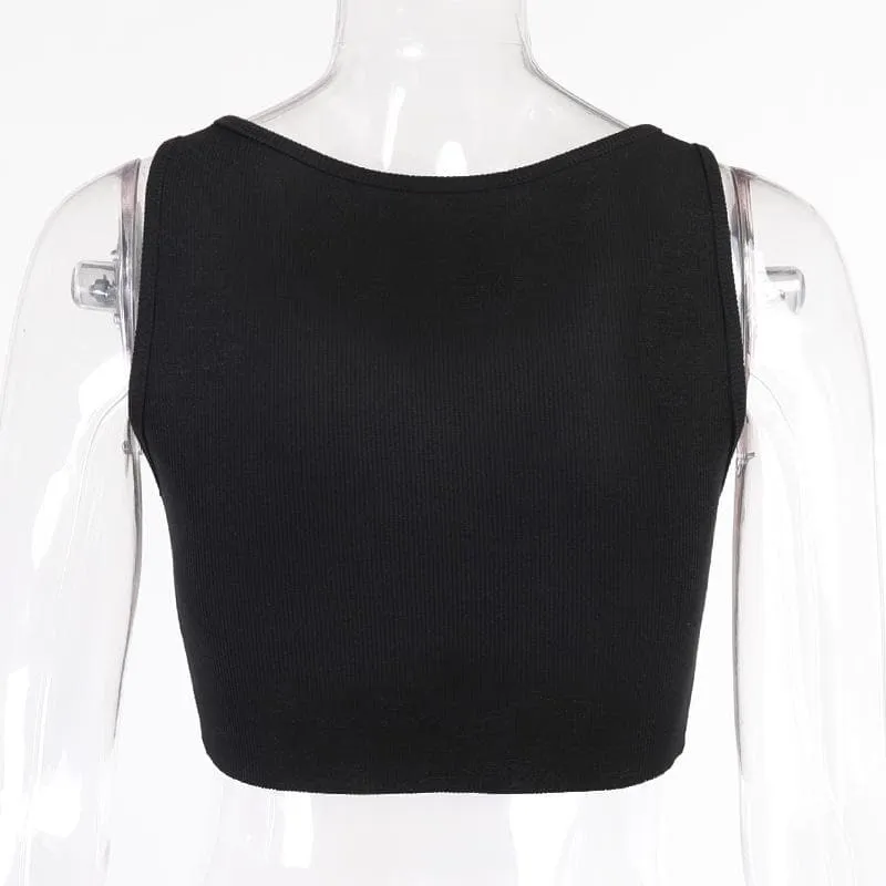 BerryBetty - Beaded sleeveless round neck irregular crop top