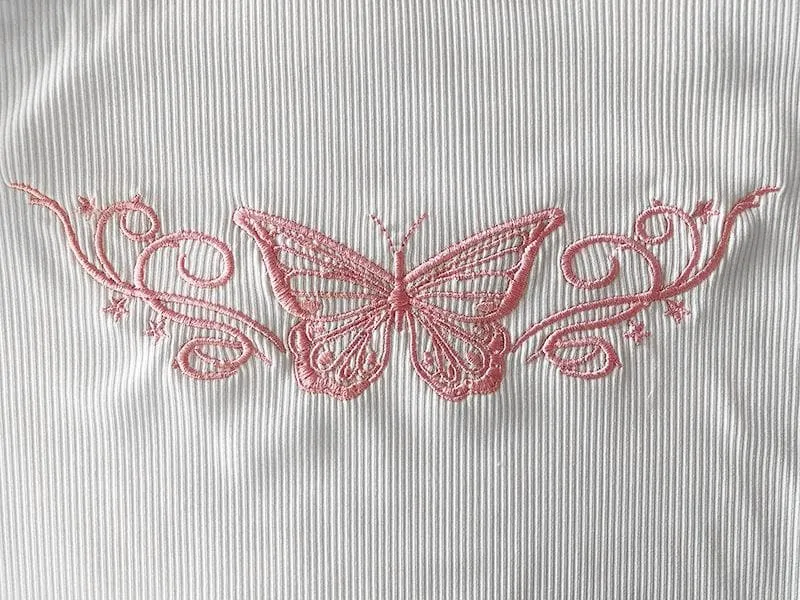 BerryBetty - Butterfly embroidery u neck sleeveless ribbed crop top