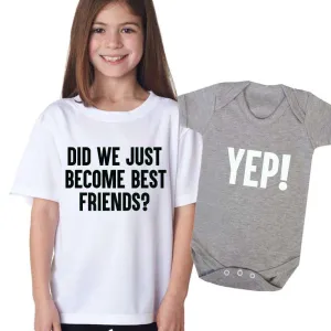 Best Friends, Yep! Matching White & Grey Kids Tee & Bodysuit (MRK X)