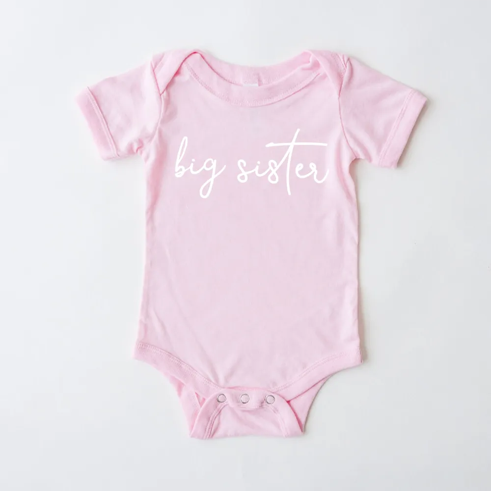 Big & Little Siblings Script Baby Bodysuits