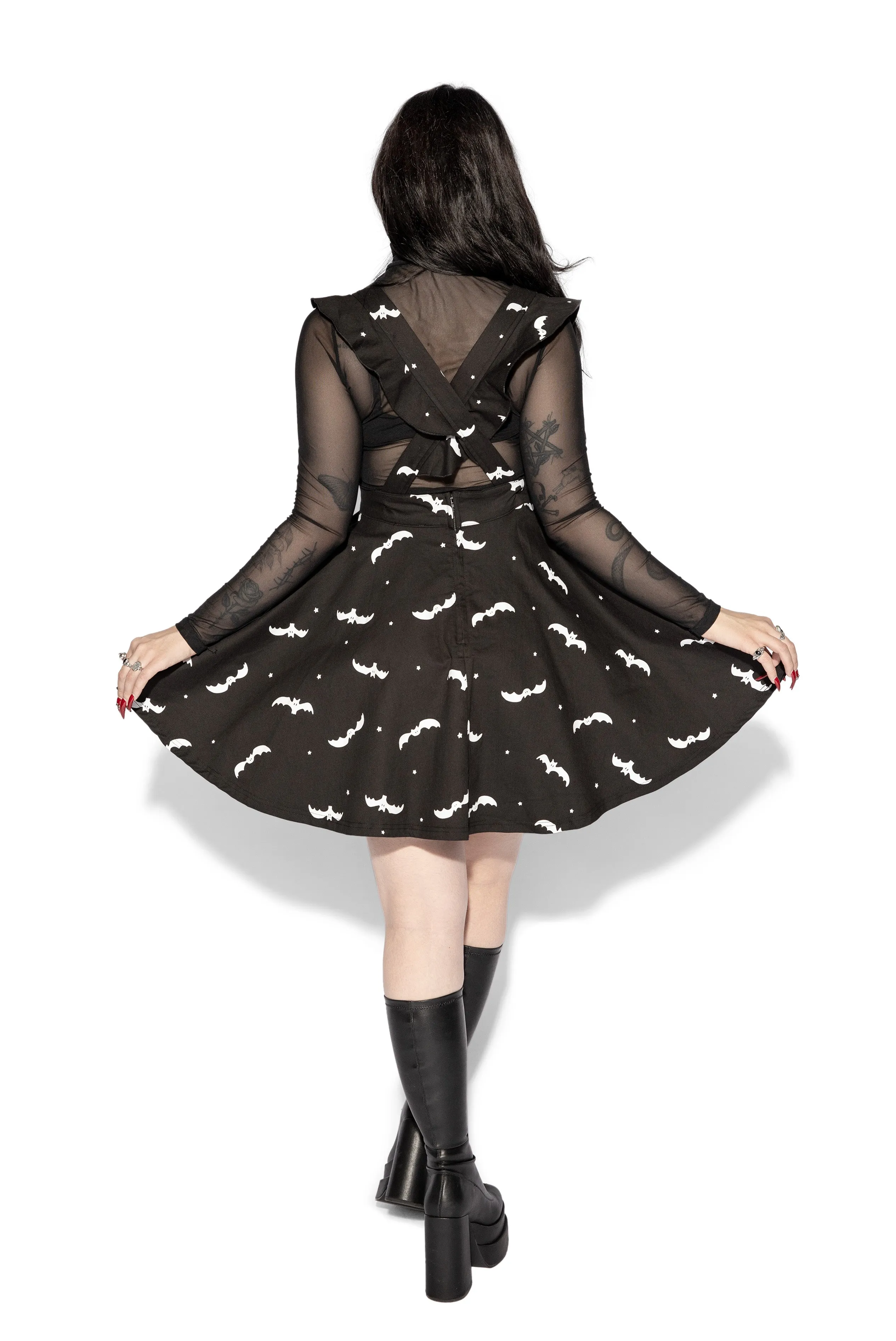 Black & White Bats Ruffle Pinafore