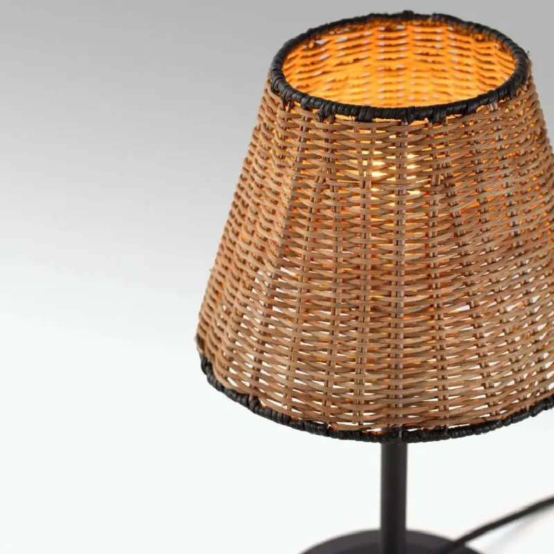 Black and Natural Rattan Table Lamp