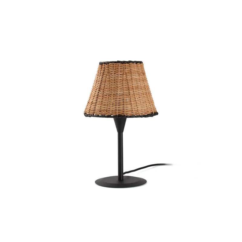 Black and Natural Rattan Table Lamp