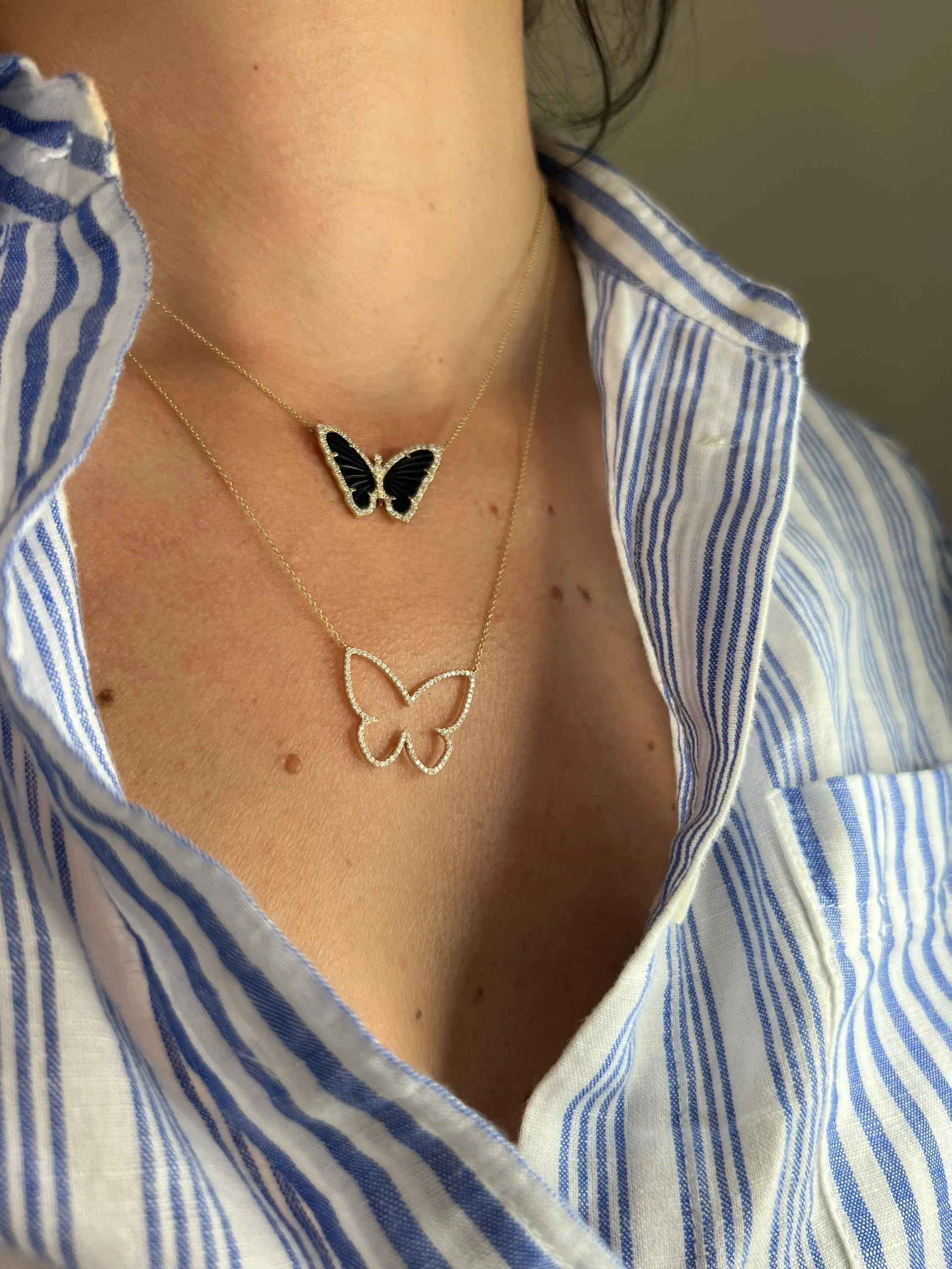 Black Onyx and Diamond Butterfly Pendant Necklace