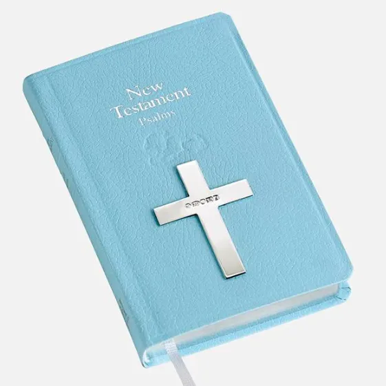 Blue New Testament Bible With Sterling Silver Cross