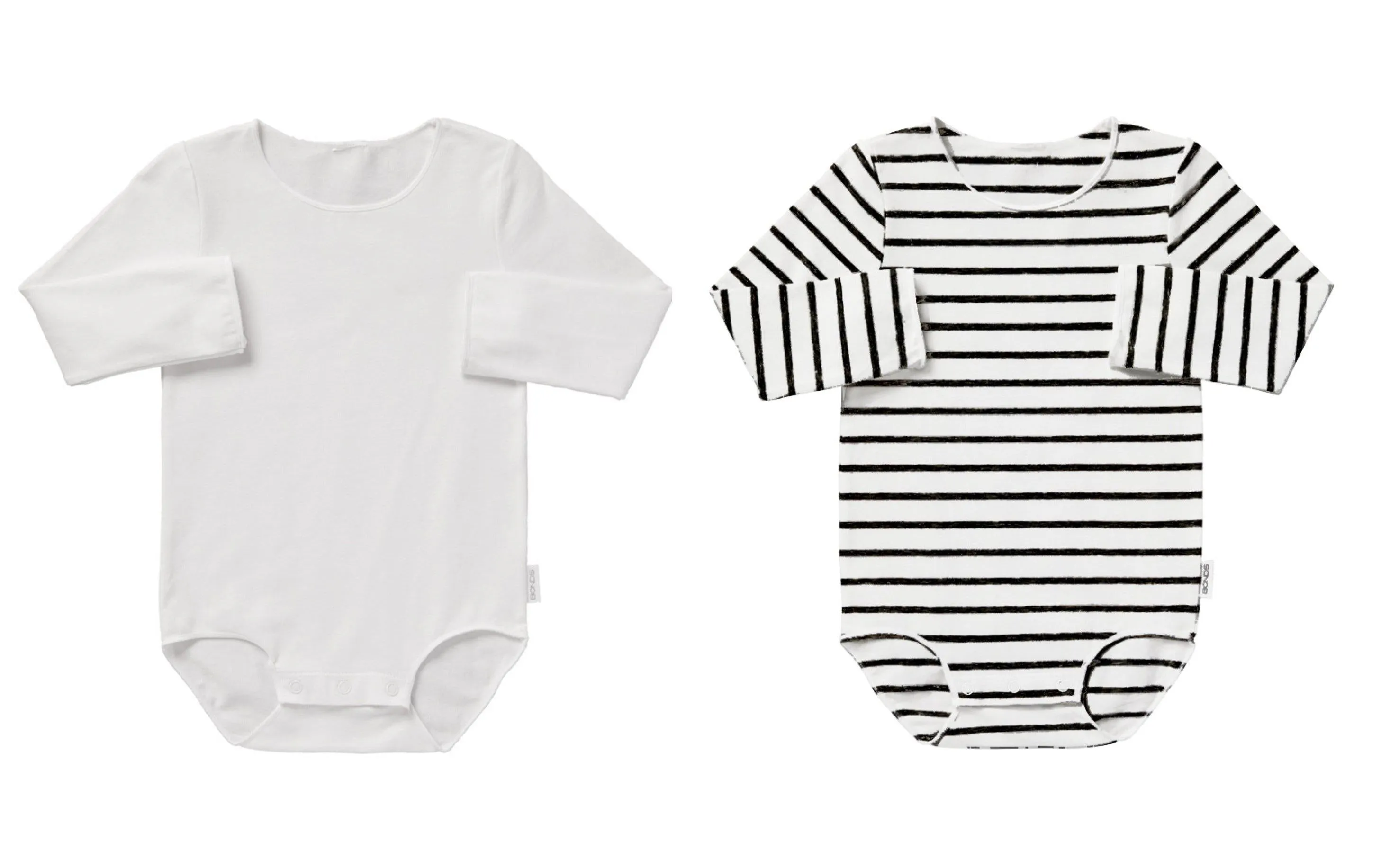 Bonds Wonderbodies Long Sleeve Bodysuit 2 Pack - White & Black/White Stripe