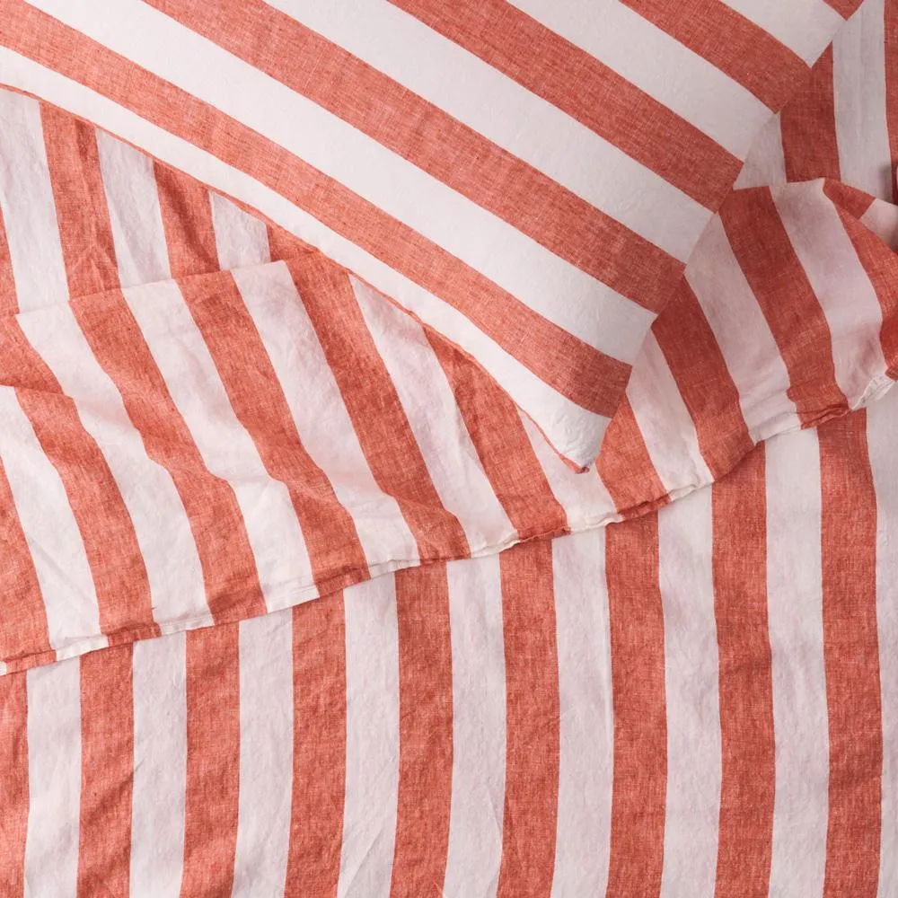 Cherry Stripe 100% Linen Fitted Sheet