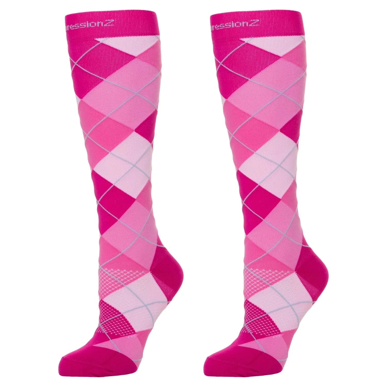 Compression Socks (20-30 mmHg) - Argyle Pink