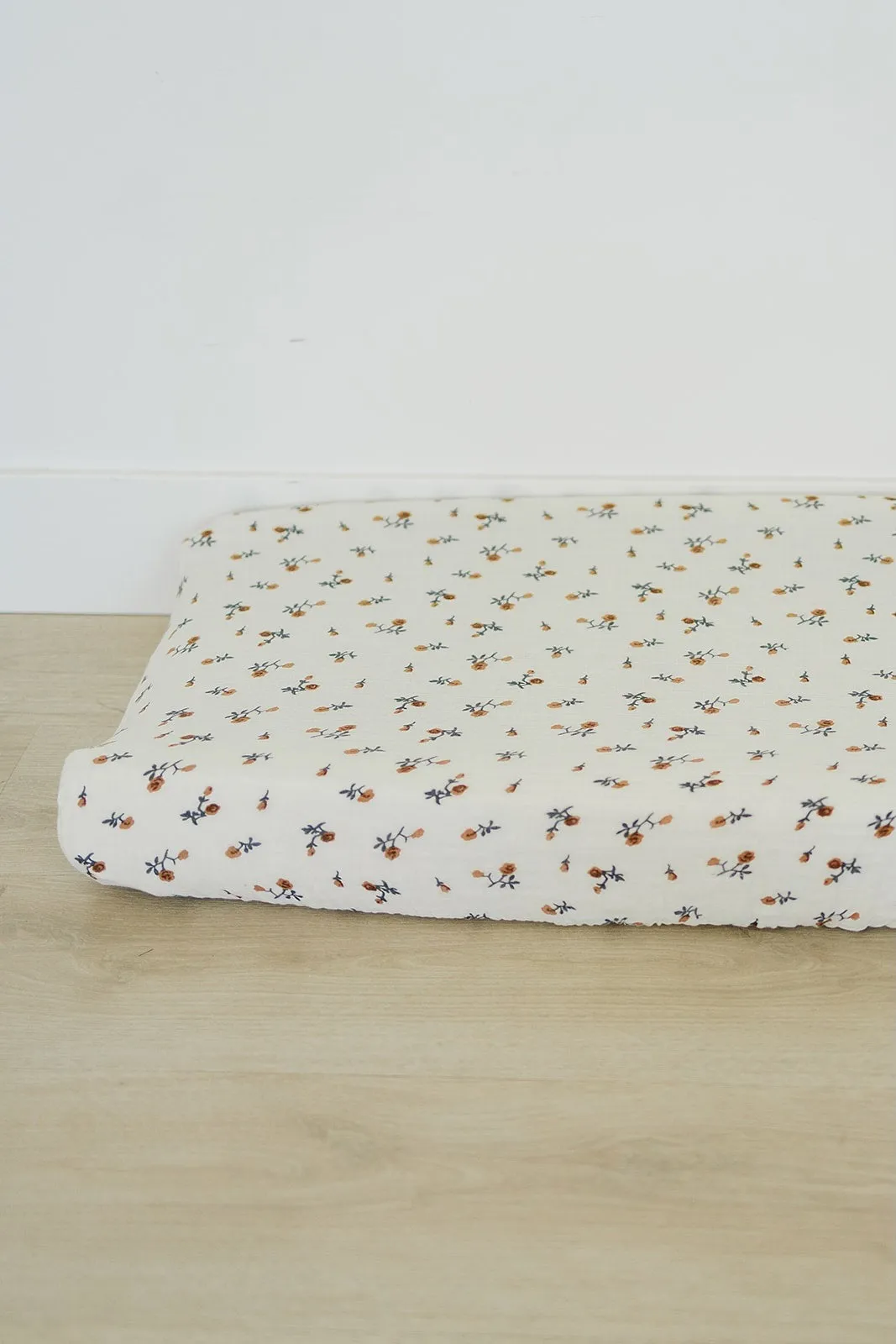 Cream Floral Muslin Changing Pad Cover