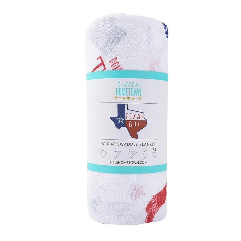 Gift Set: Texas Baby Boy Muslin Swaddle Blanket and Burp Cloth/Bib Combo