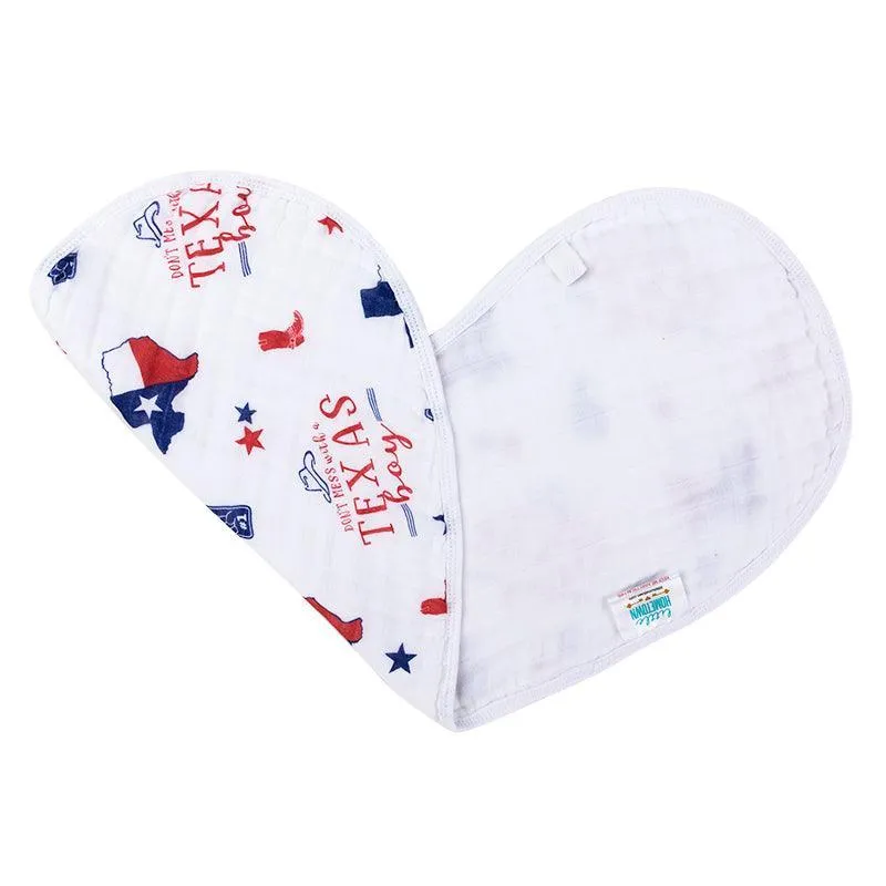 Gift Set: Texas Baby Boy Muslin Swaddle Blanket and Burp Cloth/Bib Combo