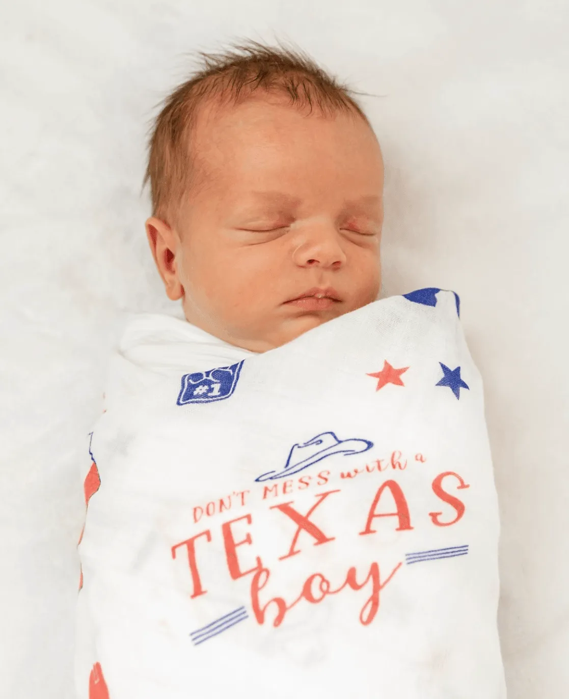 Gift Set: Texas Baby Boy Muslin Swaddle Blanket and Burp Cloth/Bib Combo