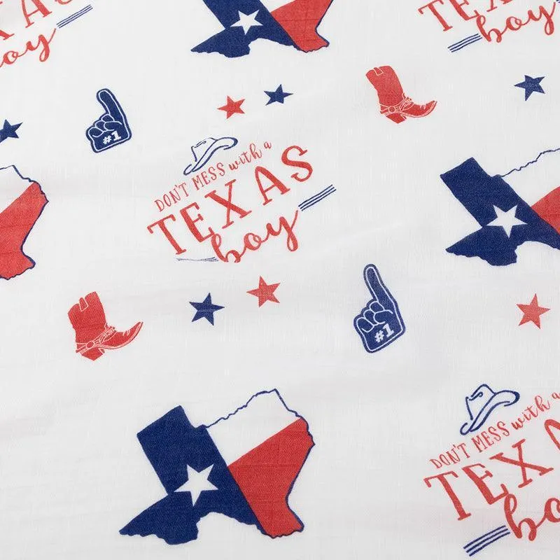 Gift Set: Texas Baby Boy Muslin Swaddle Blanket and Burp Cloth/Bib Combo