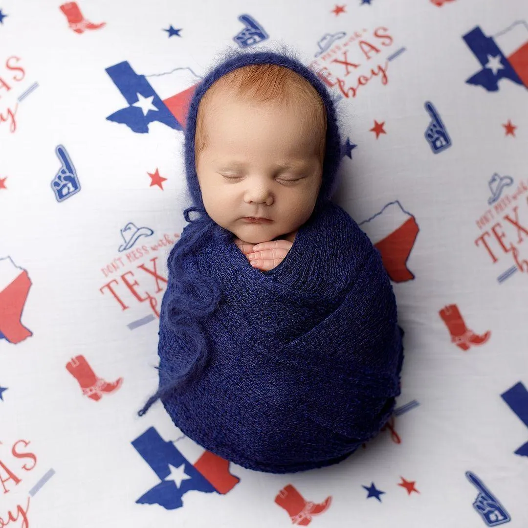 Gift Set: Texas Baby Boy Muslin Swaddle Blanket and Burp Cloth/Bib Combo