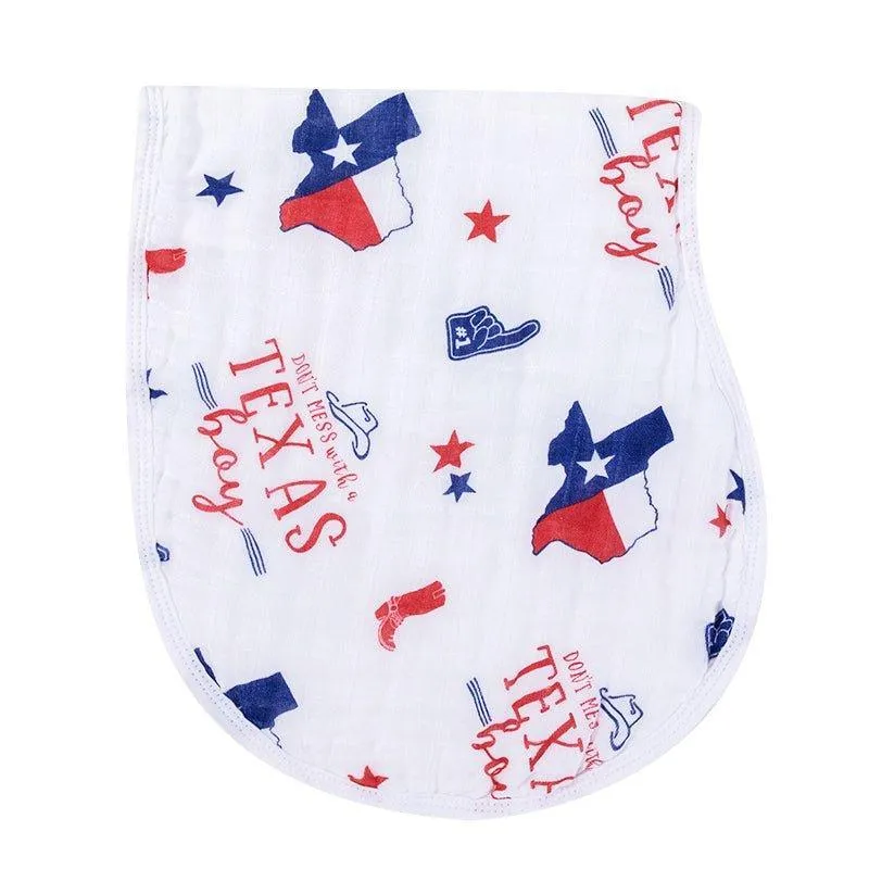 Gift Set: Texas Baby Boy Muslin Swaddle Blanket and Burp Cloth/Bib Combo