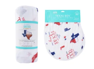 Gift Set: Texas Baby Boy Muslin Swaddle Blanket and Burp Cloth/Bib Combo