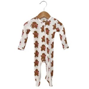 Gingerbread Man Organic Waffle Basic Zip Footie