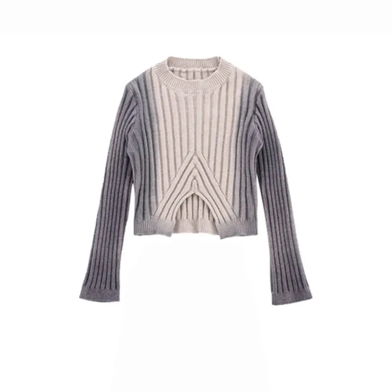 Gradient Two-Tone Ribbed Sweater