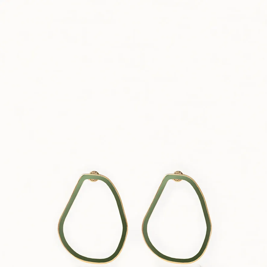 HAND ENAMELED EARRINGS "STONE NO.4" IN OLIVE