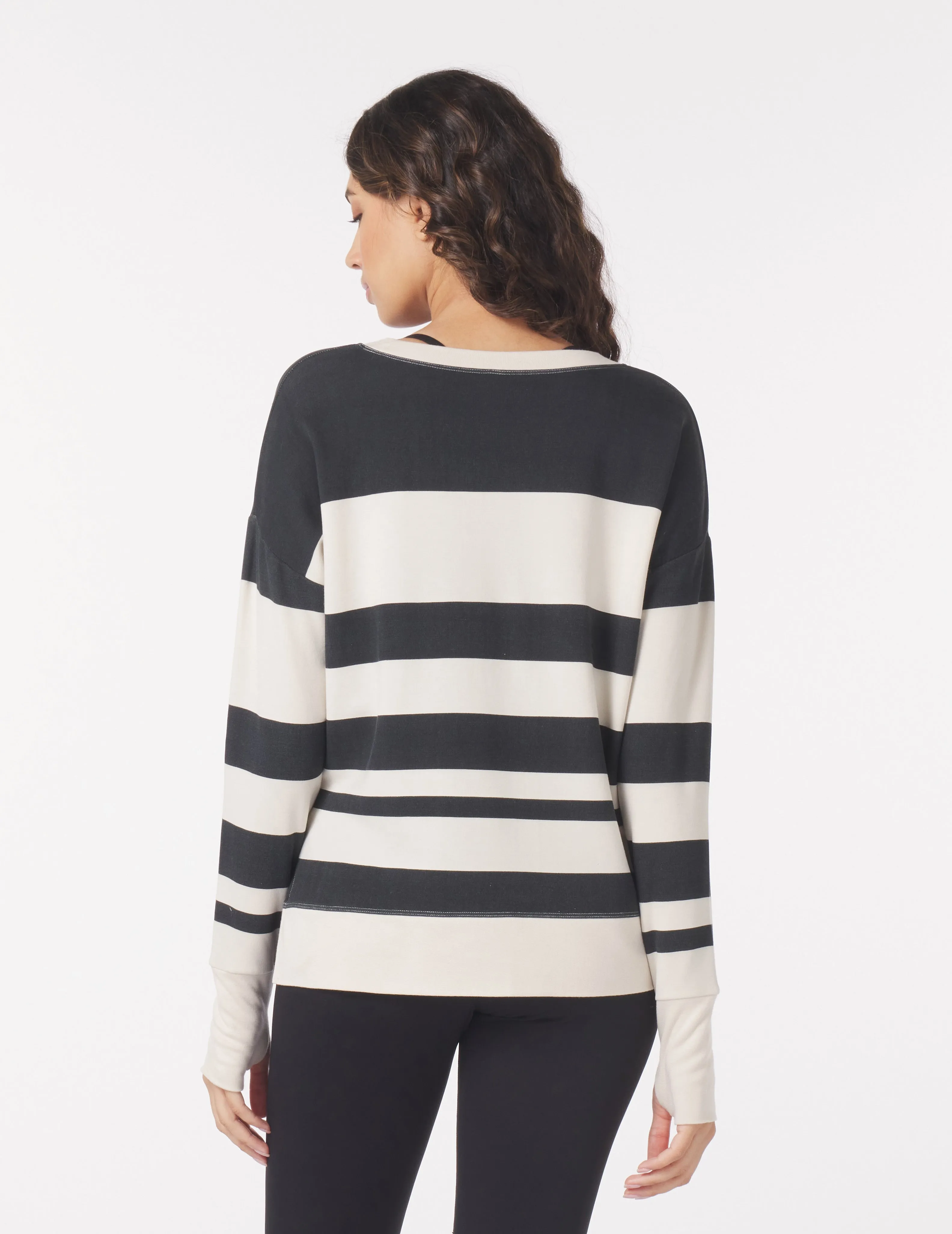 Lounge Long Sleeve: Black/Oatmilk Variegated Stripes