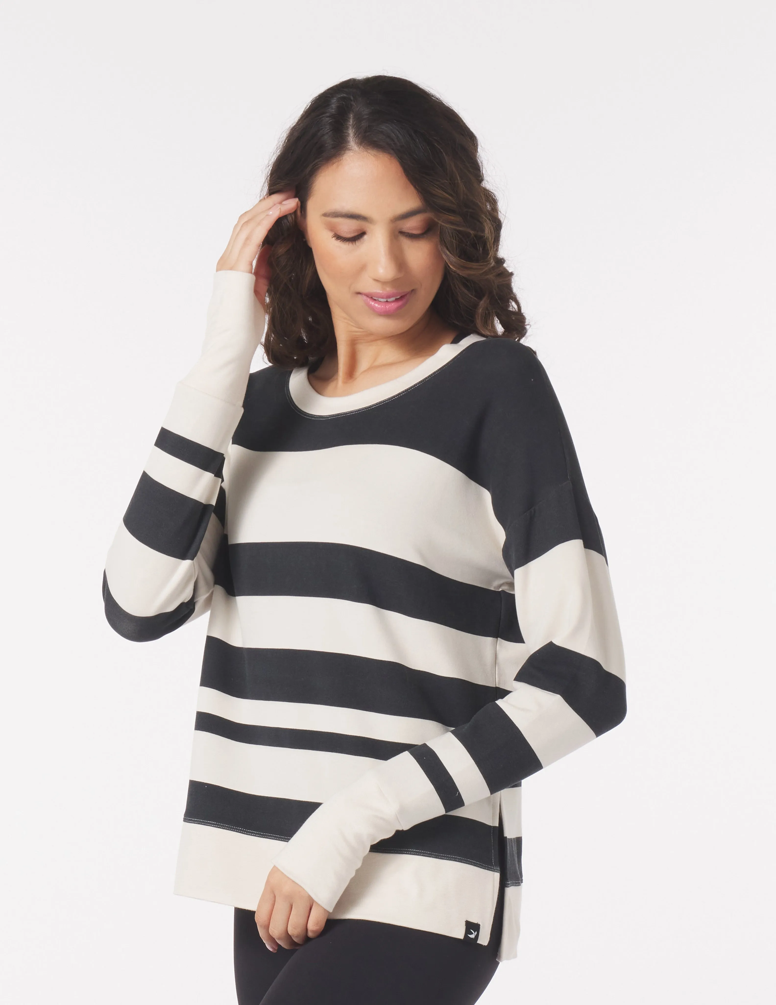 Lounge Long Sleeve: Black/Oatmilk Variegated Stripes