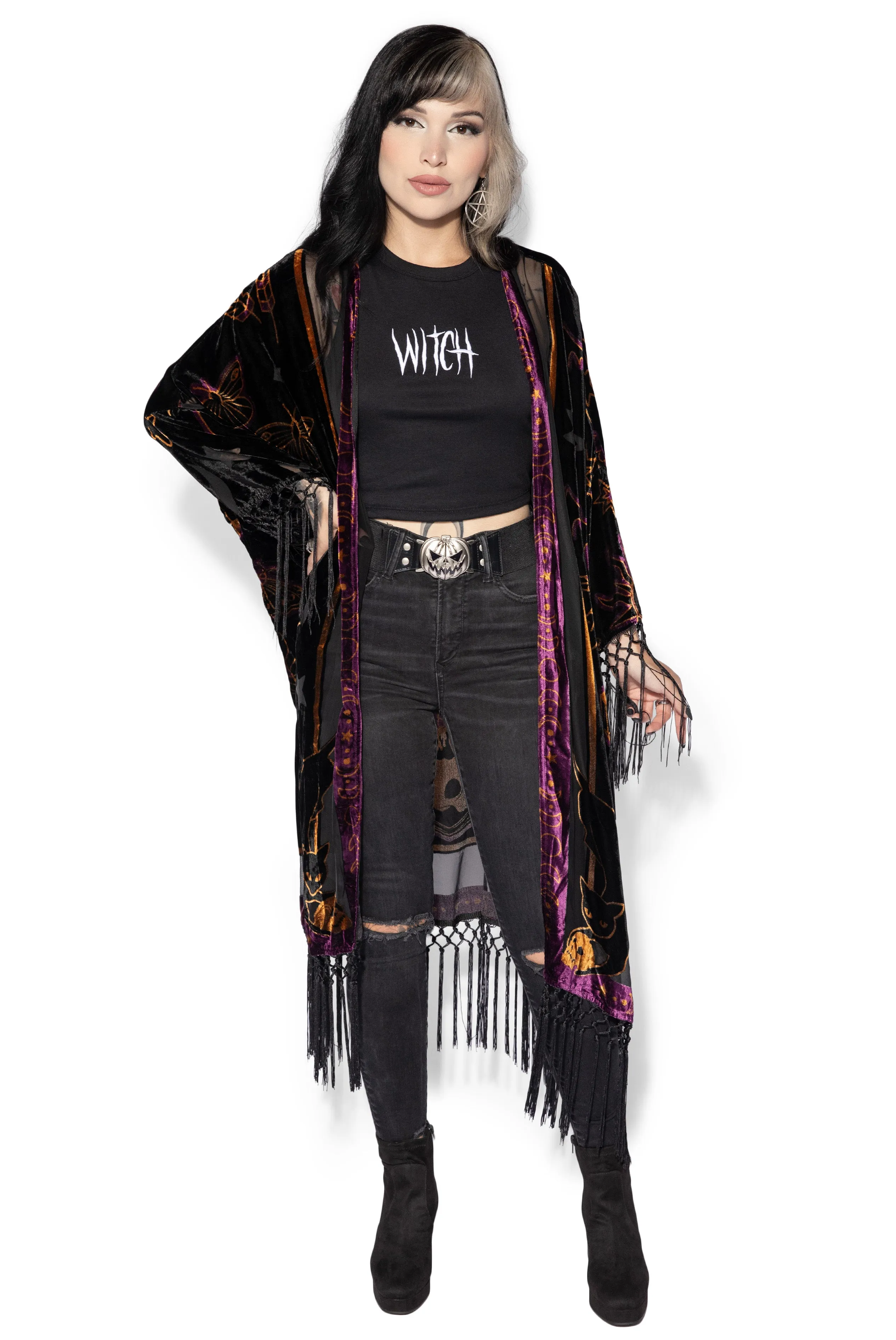 Mystical Fringe Velvet Kimono