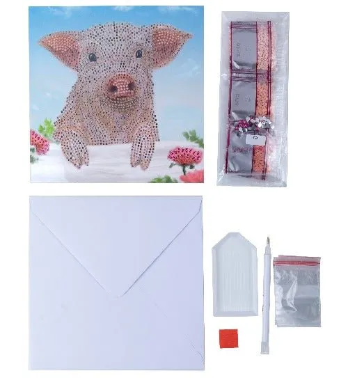 "Pig on the Fence" Crystal Art Card 18x18cm