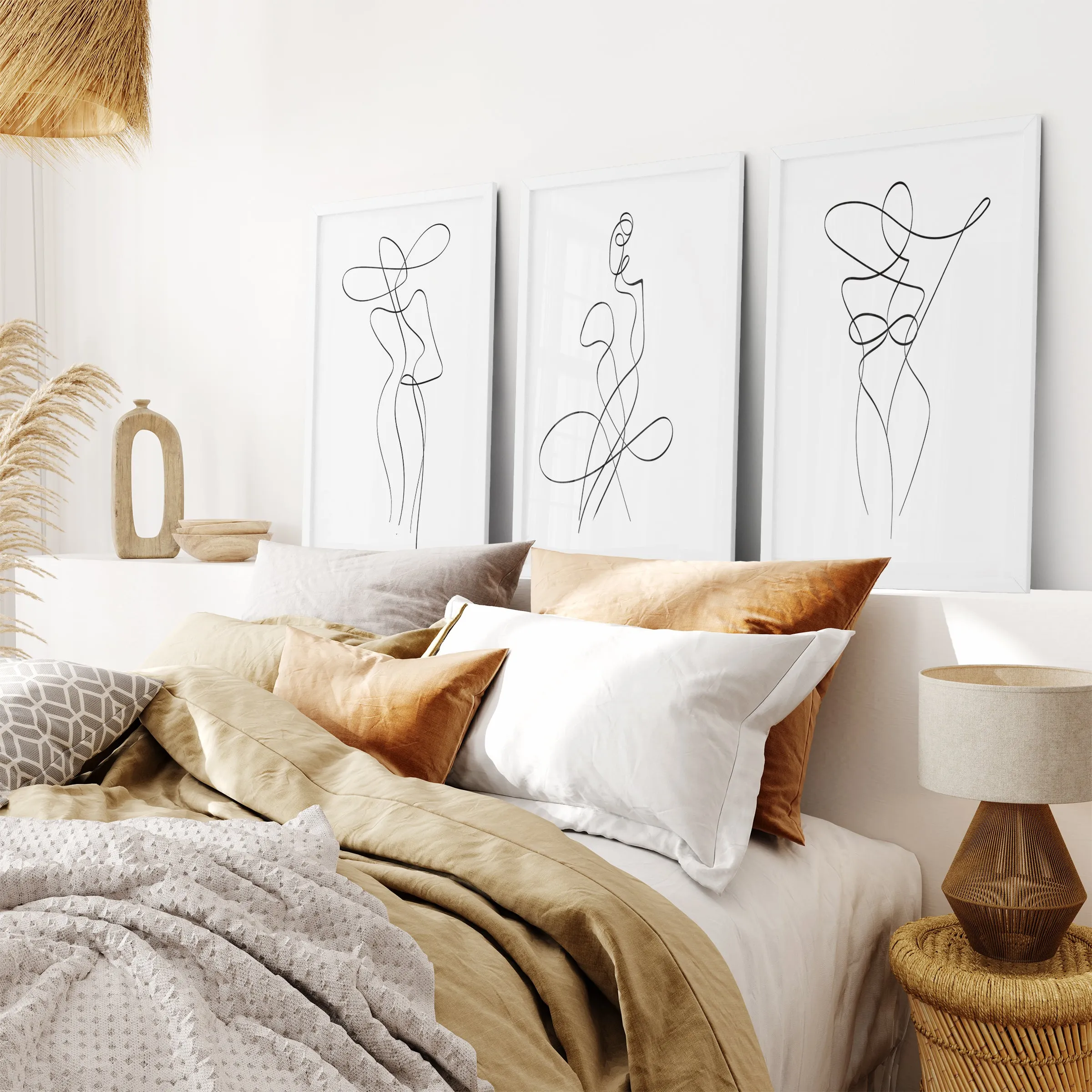 Set of 3 Minimalist Woman One Line Drawing Wall Art Prints