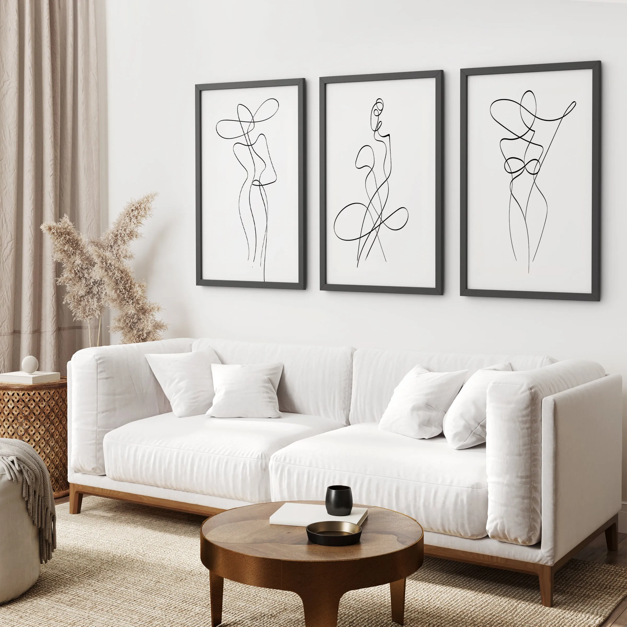 Set of 3 Minimalist Woman One Line Drawing Wall Art Prints